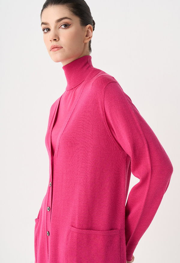 Choice Solid Knitted Long Sleeves Cardigan Fuchsia