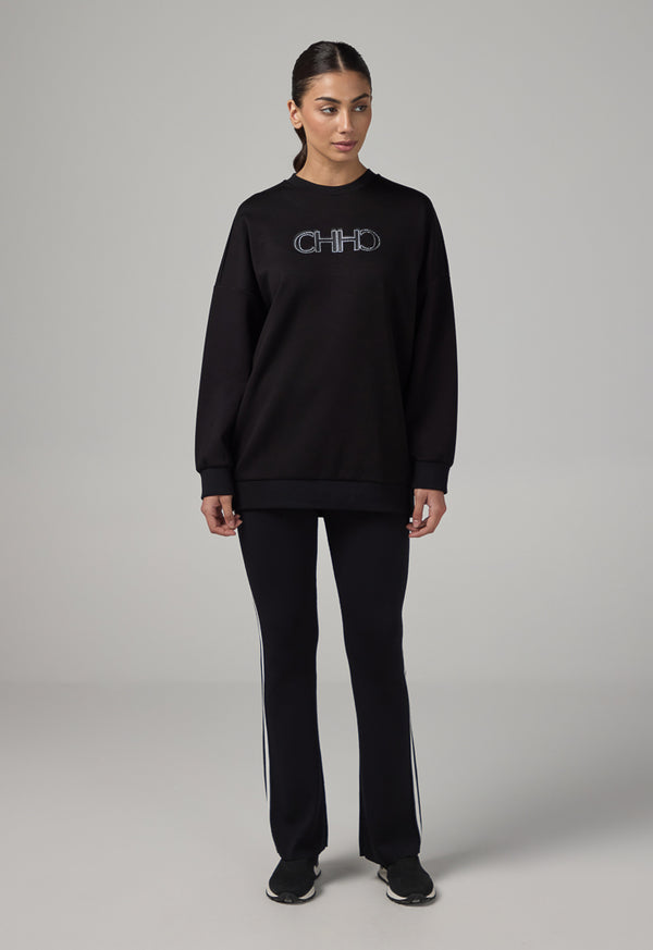 Choice Long Sleeve Monogram Blouse Black