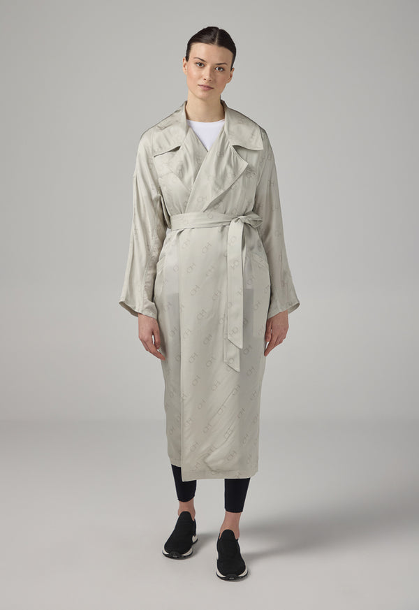 Choice Monogram Long Sleeve Belted Trench Coat Grey