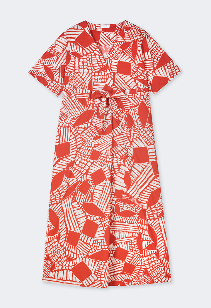 Choice V-Neck Short Sleeves Printed Dress Orange