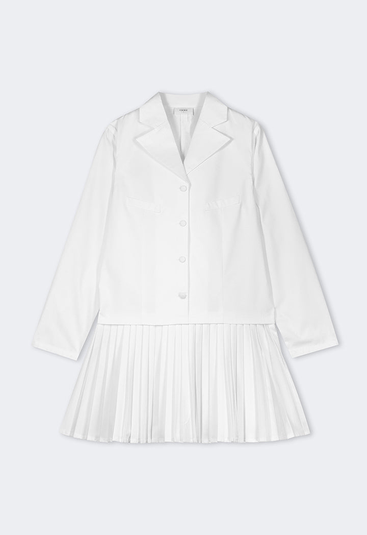 Choice Solid Pleated Dress Off White