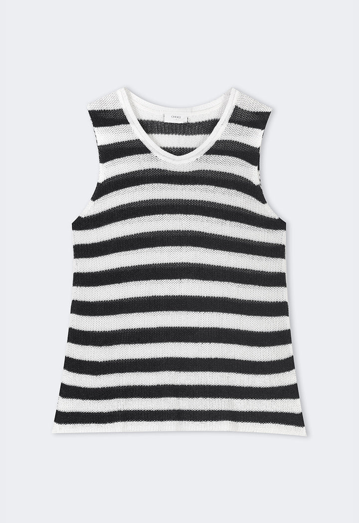 Choice Contrast Knitted Sleeveless Top Navy-White