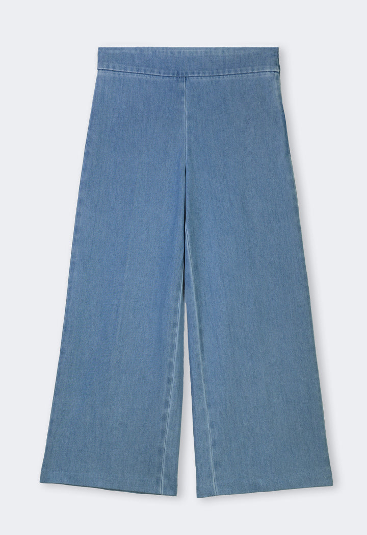 Choice Solid Wide Leg Denim Trousers Light Blue