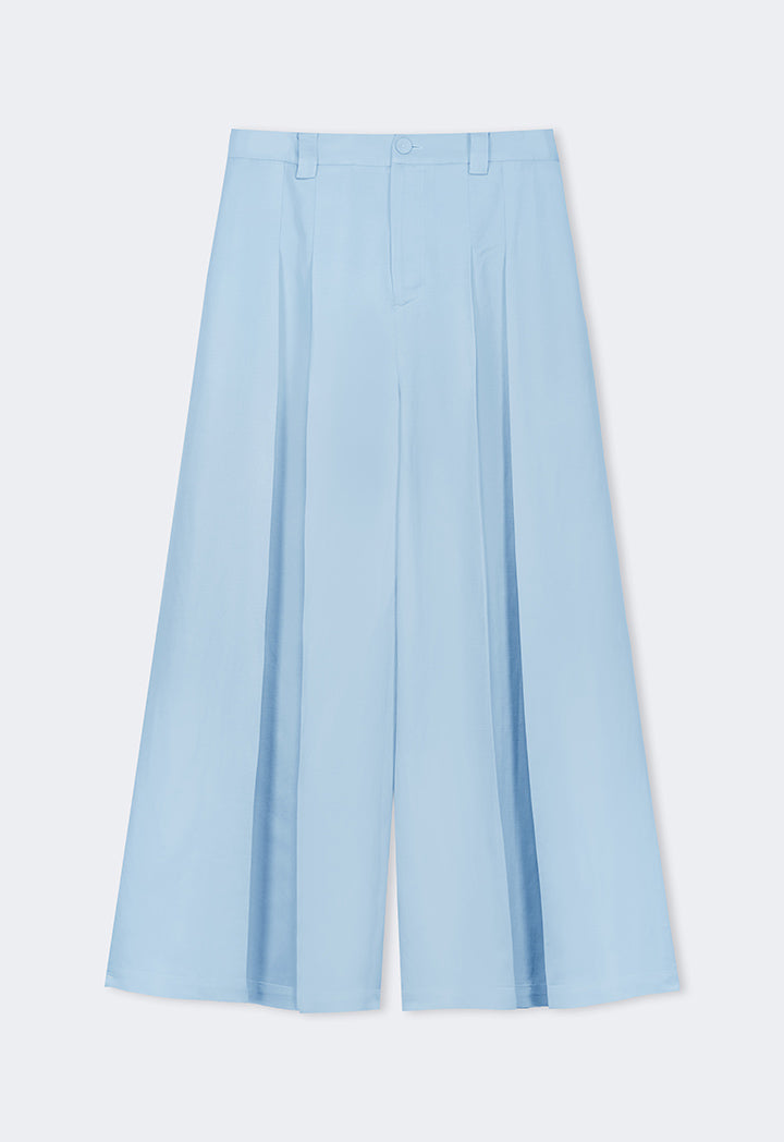 Choice Solid Wide Legs Pleated Palazzo Trousers Blue