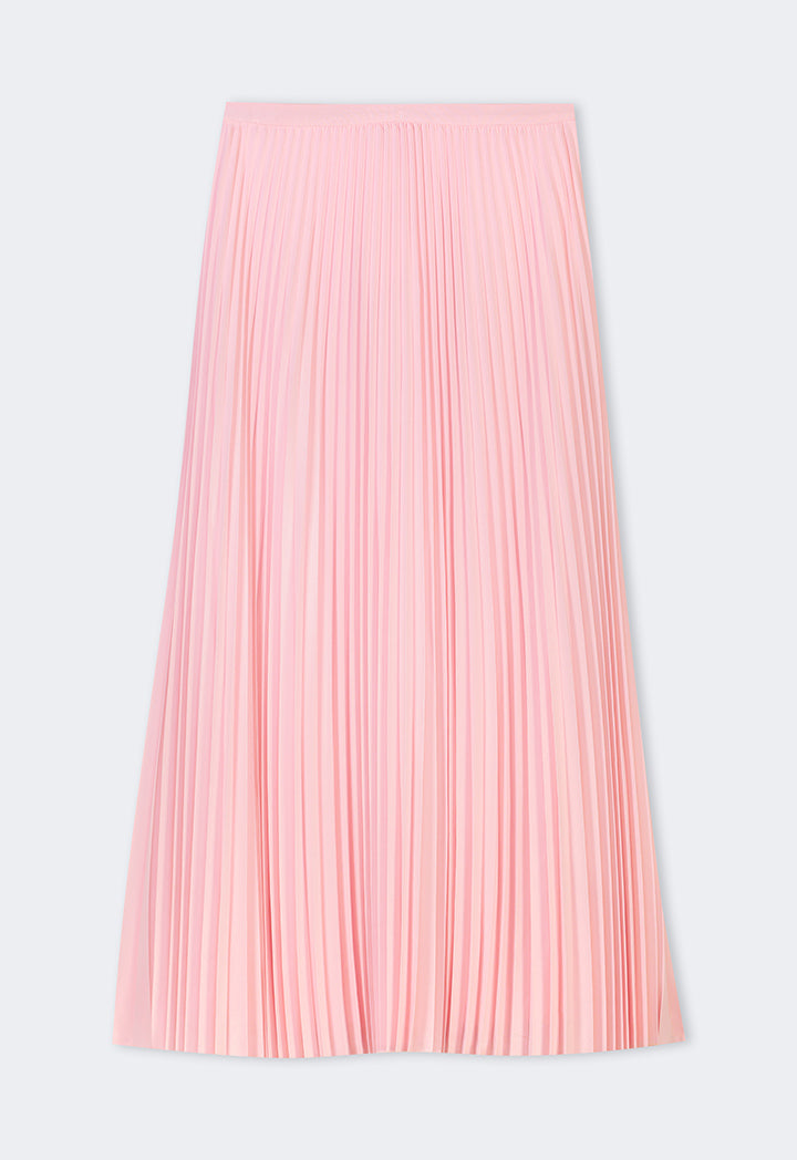 Choice Solid Pleated Maxi Skirt Pink