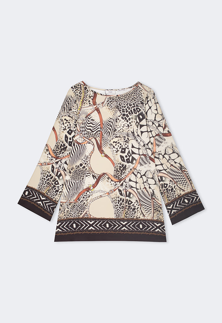 Choice Chain Print Long Sleeves Blouse Multi Color