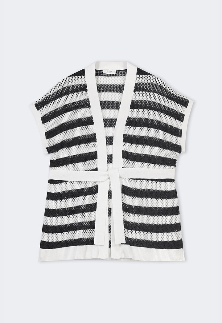 Choice Knitted Sleeveless Belted Cardigan Navy-White