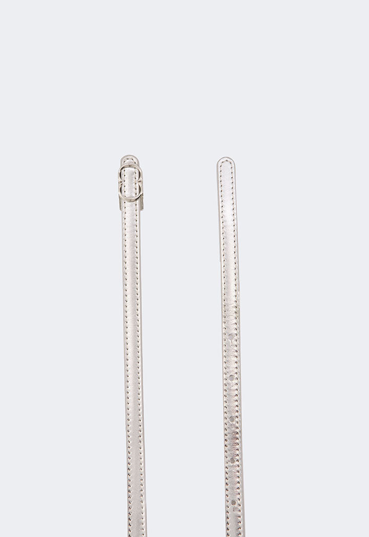 Choice Monogram Buckle Metallic Belt Silver