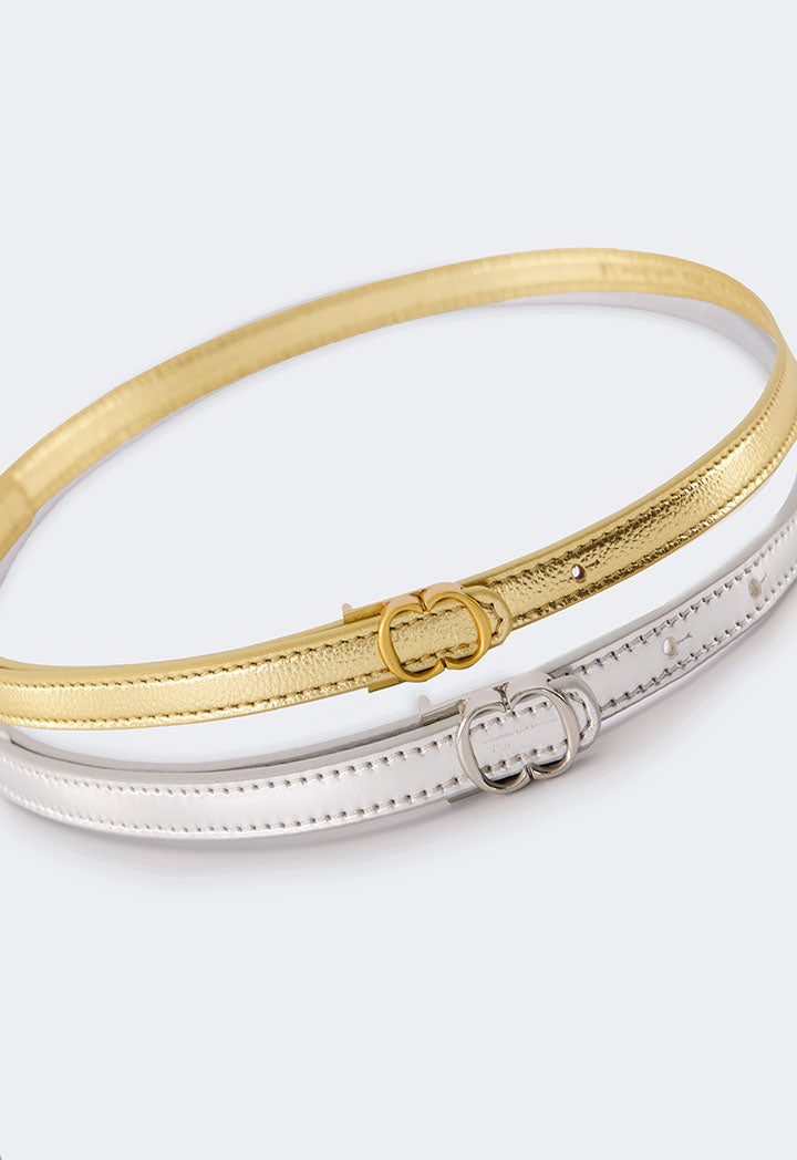Choice Monogram Buckle Metallic Belt Gold