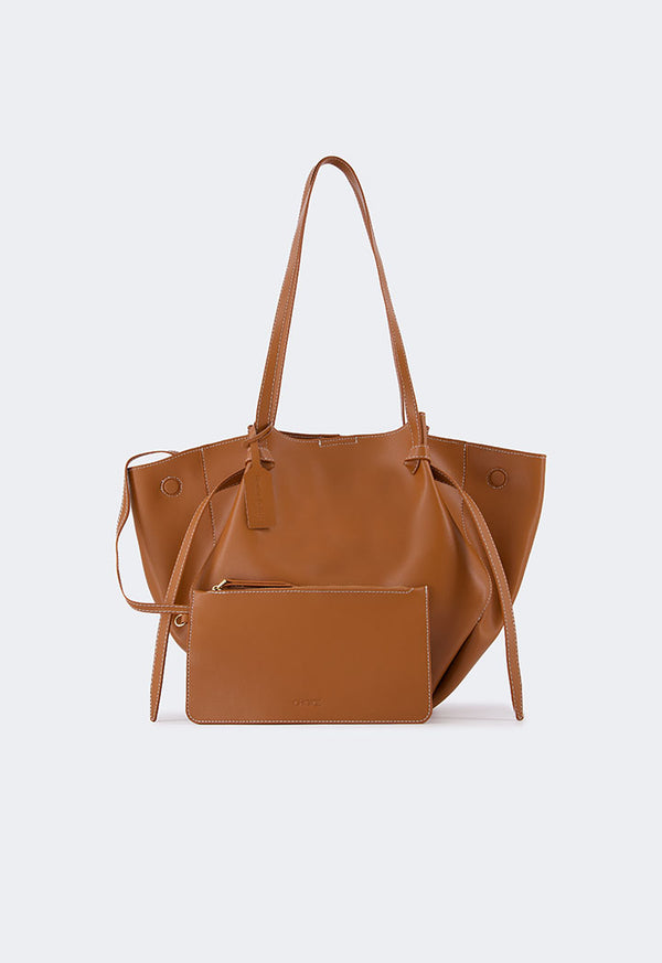 Choice Genuine Leather Stitch Tote Bag Brown