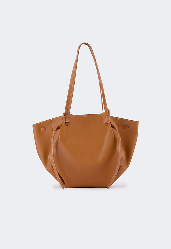 Choice Genuine Leather Stitch Tote Bag Brown