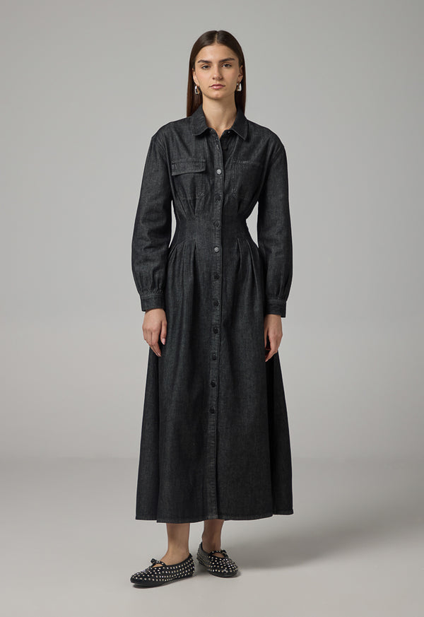 Choice Long Sleeve Denim Dress Black