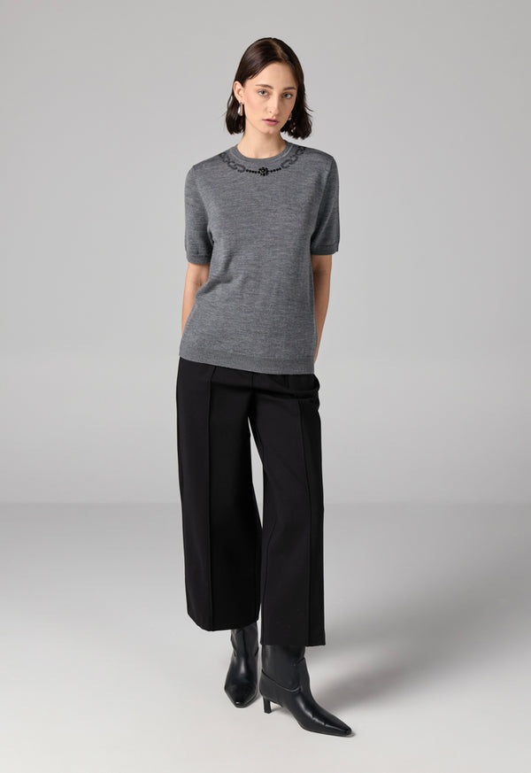 Choice Solid Knitted Short Sleeve Top Grey