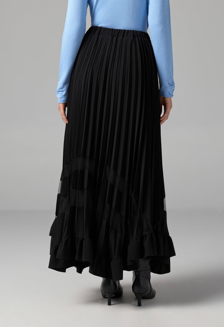Choice Single Tone Pleated Maxi Skirt Black