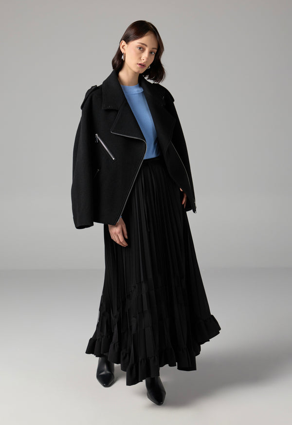 Choice Single Tone Pleated Maxi Skirt Black