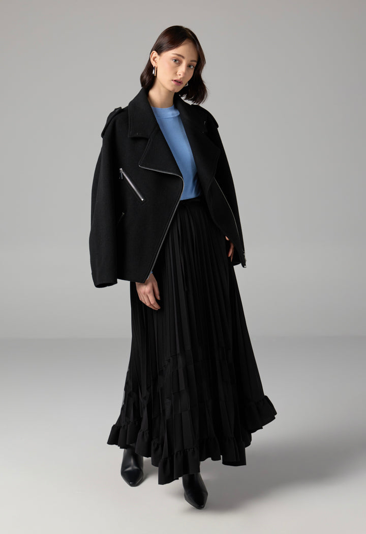 Choice Single Tone Pleated Maxi Skirt Black