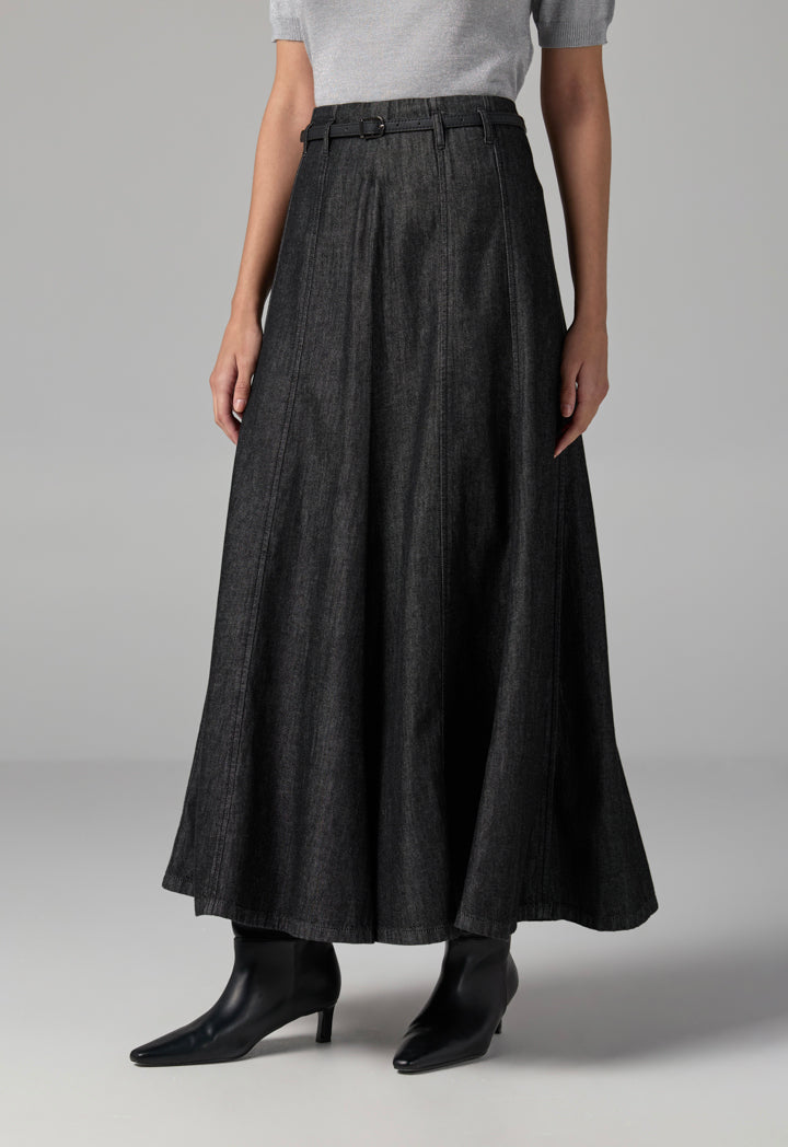 Choice Flared Denim Skirt Black