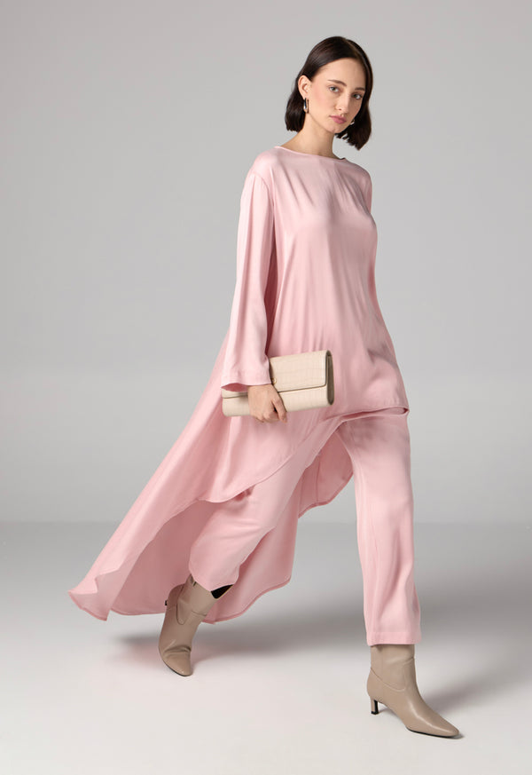 Choice Solid Asymmetrical Blouse  Pink