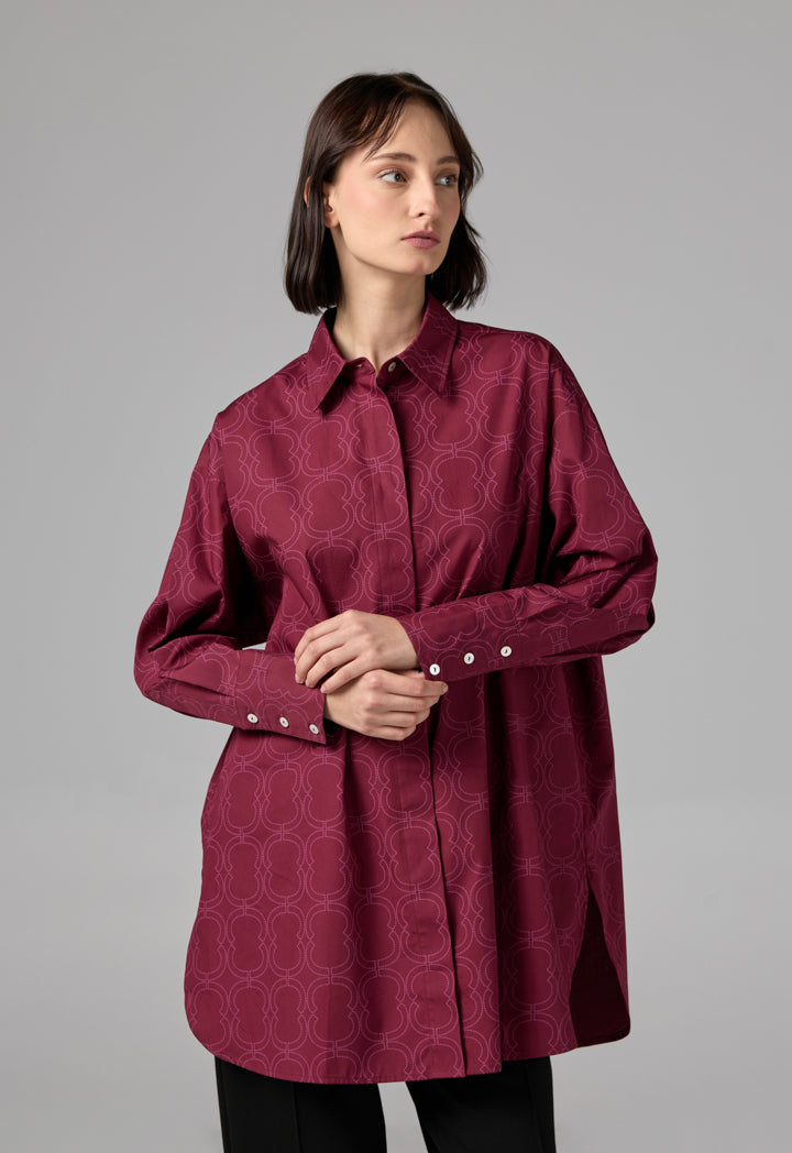Choice Printed Monogram Long Sleeve Shirt  Burgundy