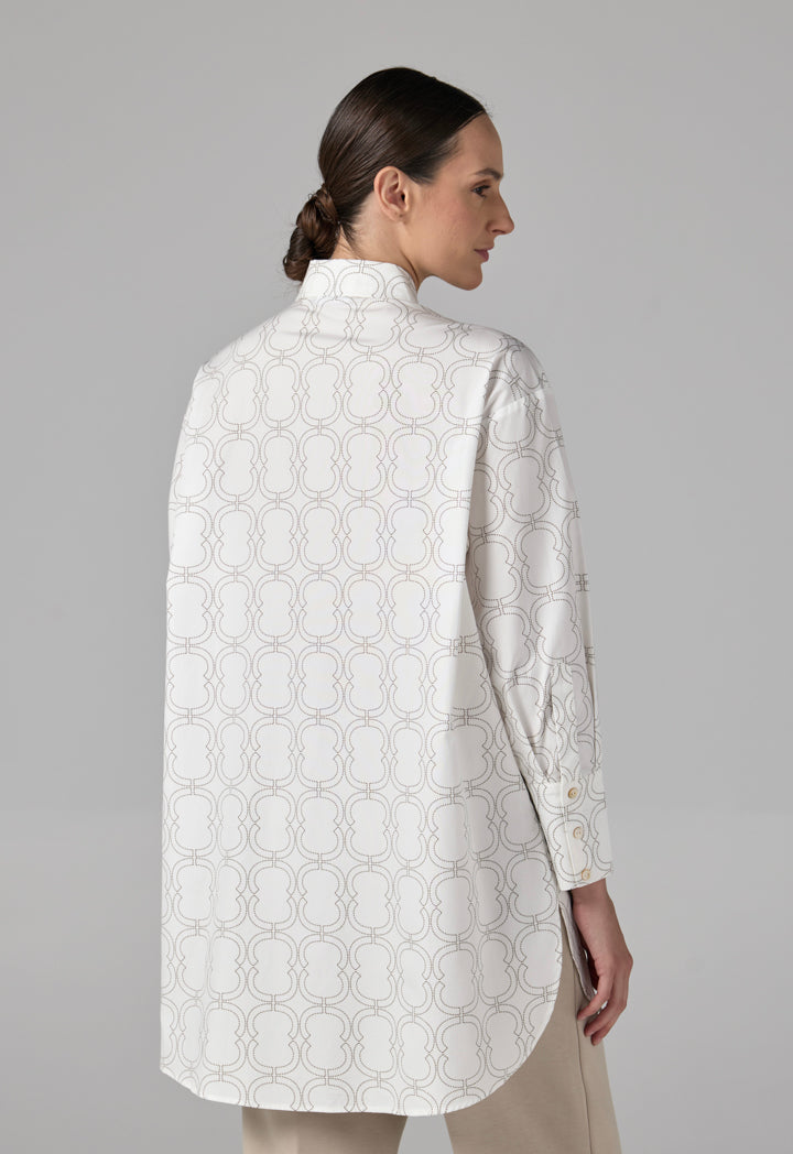 Choice Printed Monogram Long Sleeve Shirt  Off White
