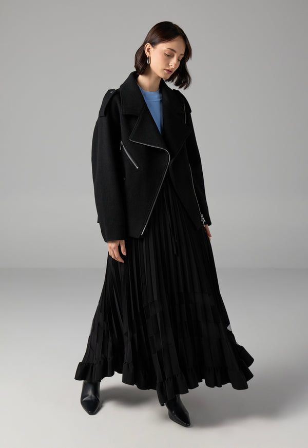 Choice Solid Front Zipper Pockets Jacket Black