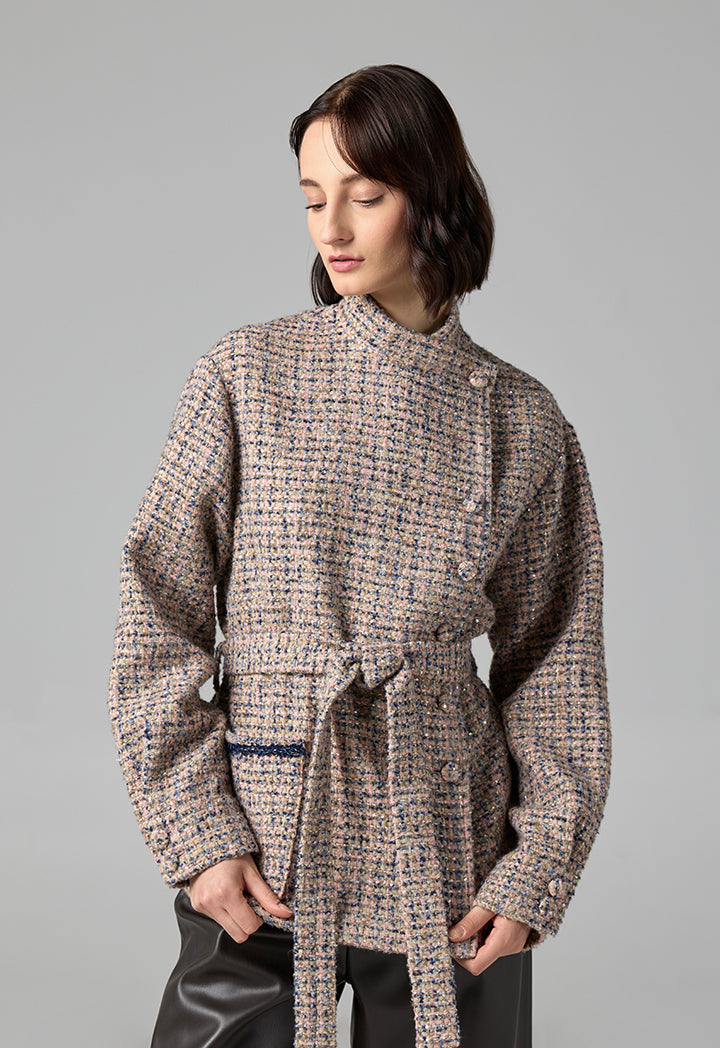 Choice Tweed Front Pocket Sequin Jacket Multi Color