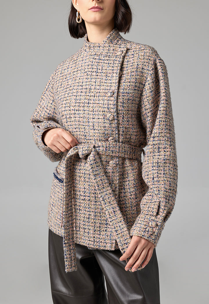 Choice Tweed Front Pocket Sequin Jacket Multi Color