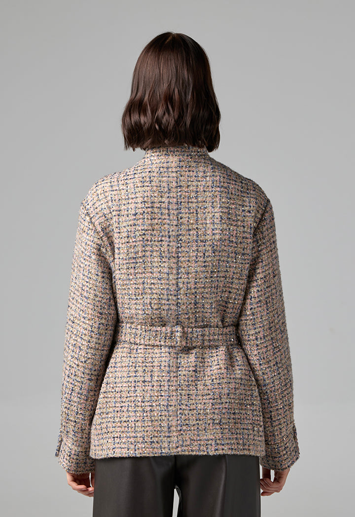 Choice Tweed Front Pocket Sequin Jacket Multi Color