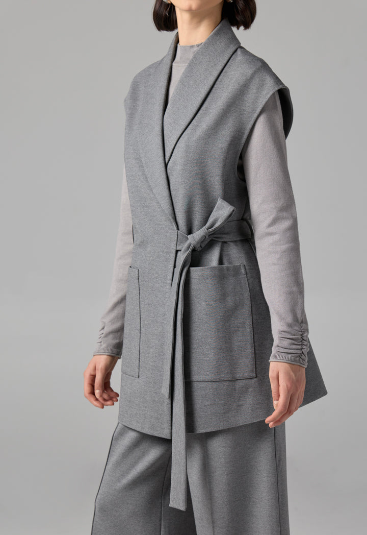 Choice Shawl Collar Front Pocket Gilet Grey