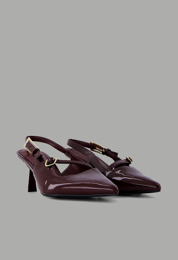 Choice Glossy Strap Sling Back Heels Maroon