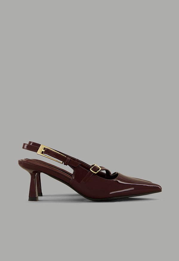 Choice Glossy Strap Sling Back Heels Maroon