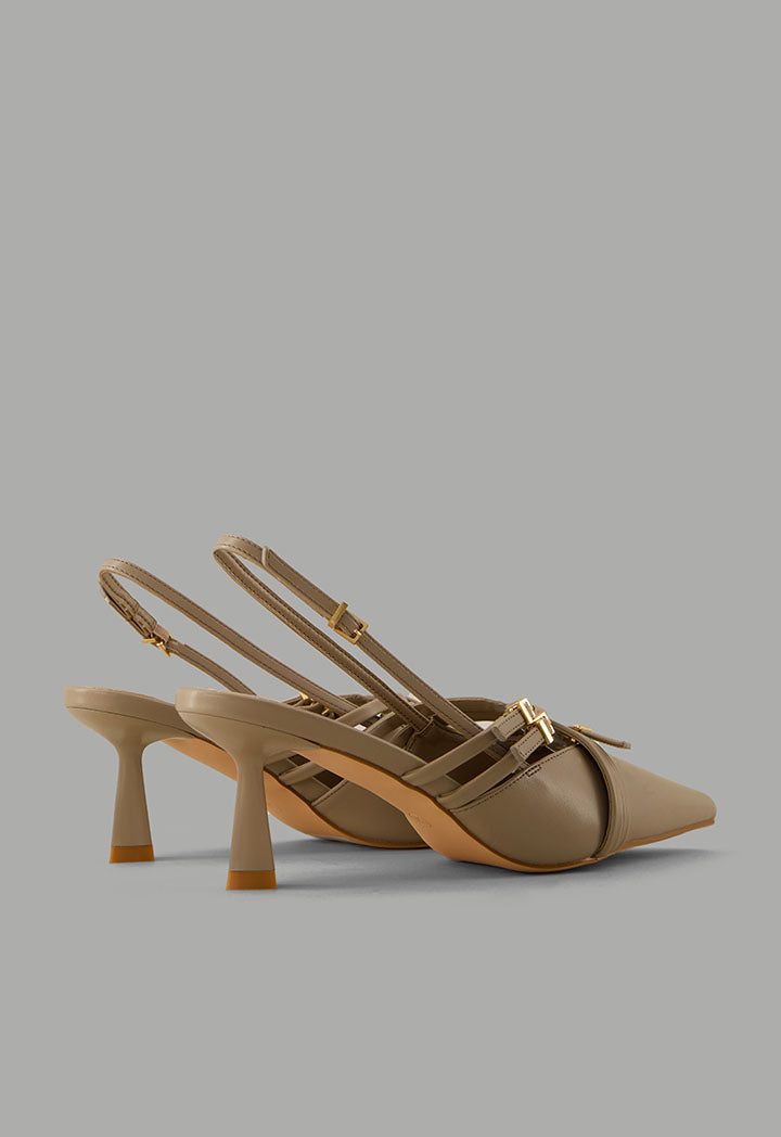 Choice Matte Strap Sling Back Heels Beige