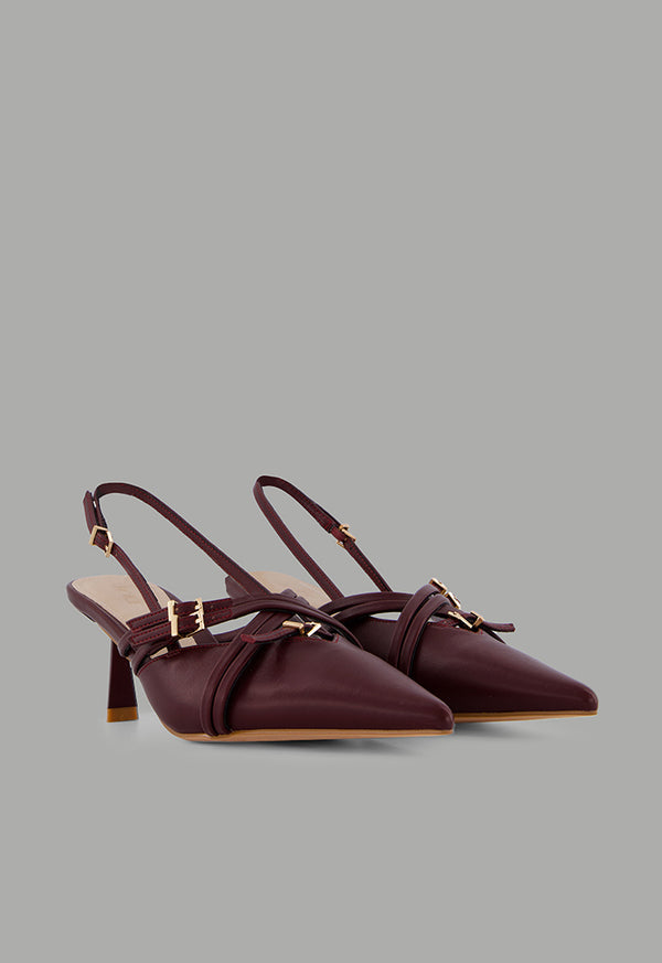 Choice Matte Strap Sling Back Heels Maroon