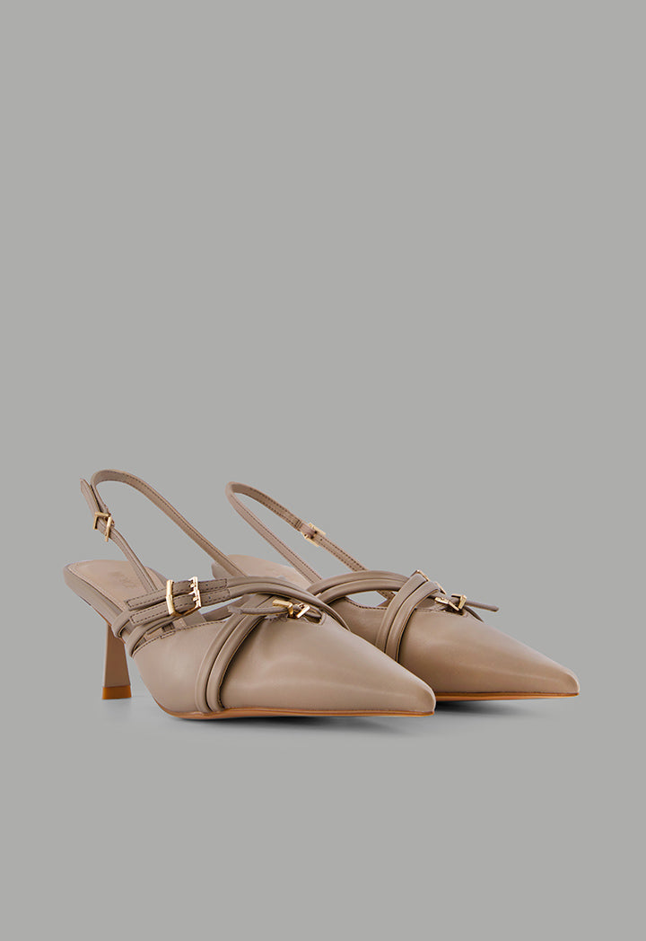 Choice Matte Strap Sling Back Heels Beige