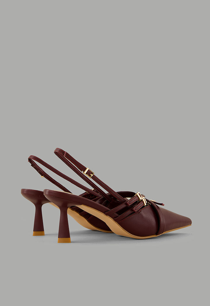 Choice Matte Strap Sling Back Heels Maroon