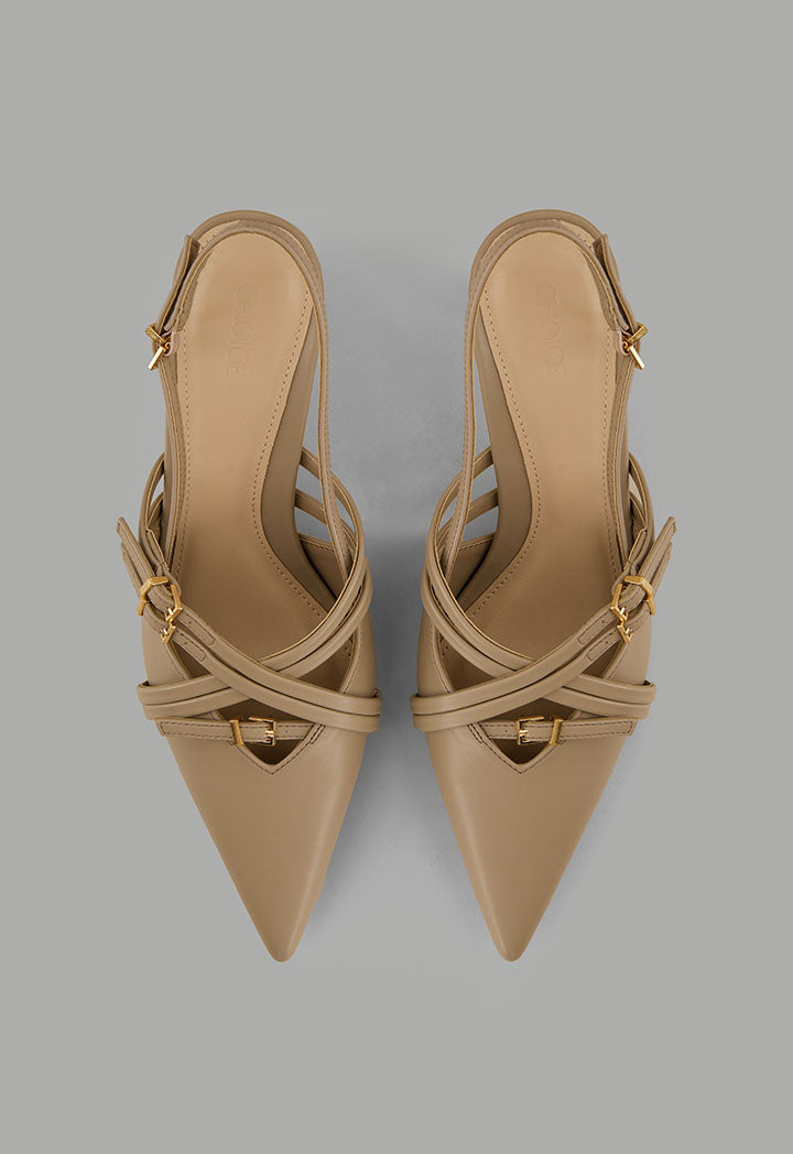 Choice Matte Strap Sling Back Heels Beige