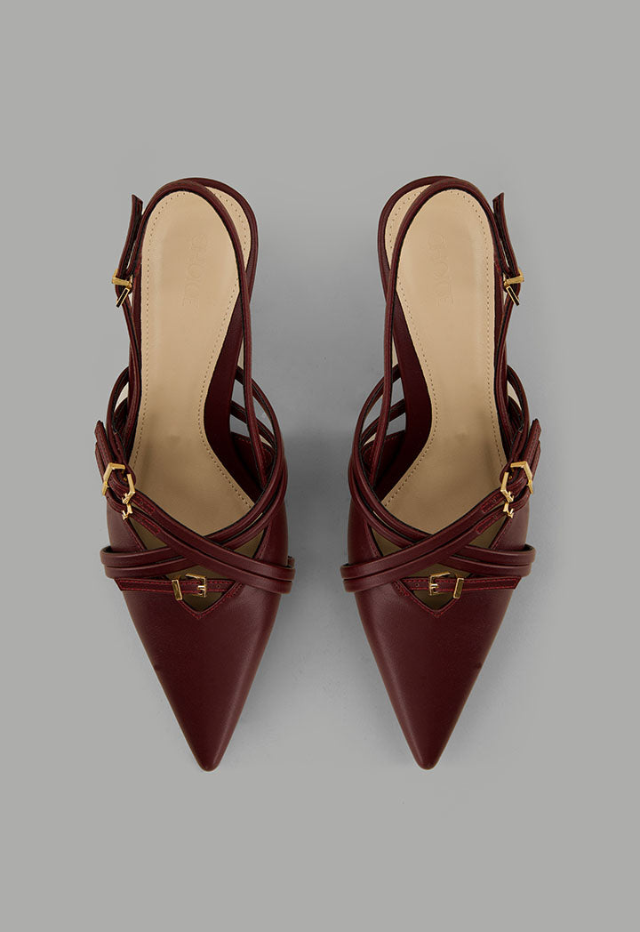 Choice Matte Strap Sling Back Heels Maroon