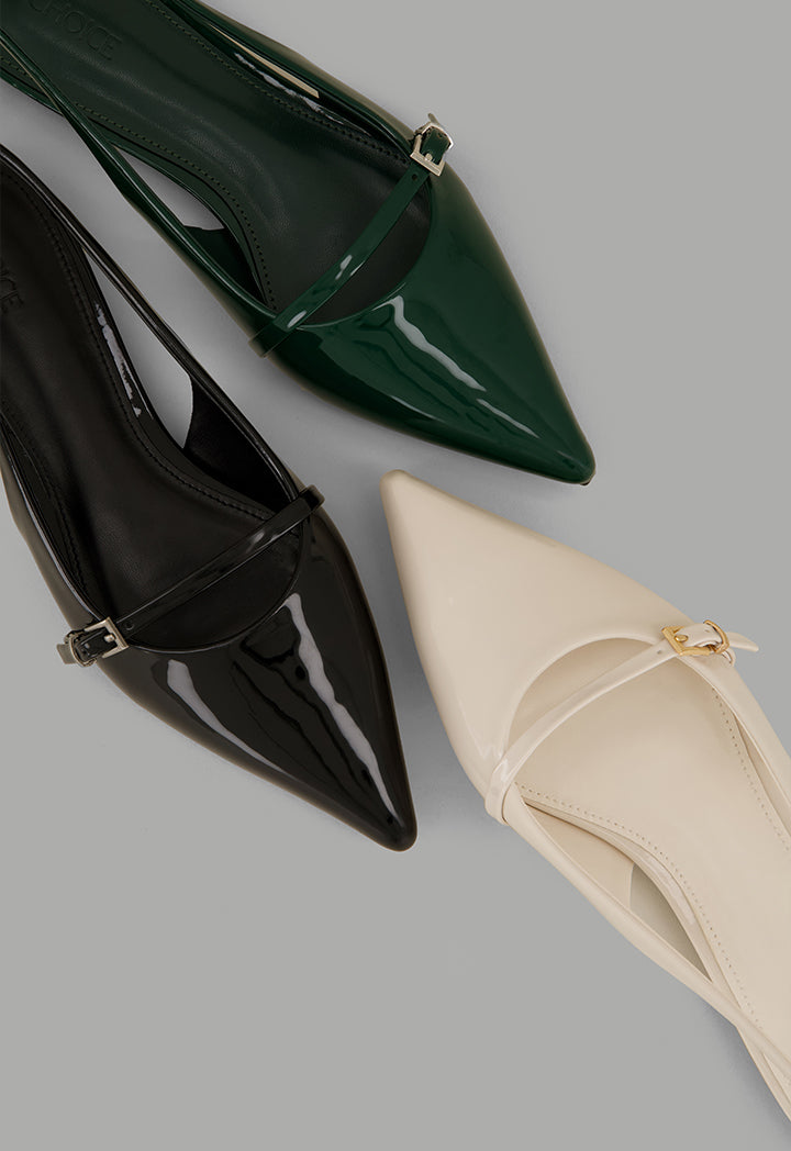 Choice Glossy Strap Sling Back Flats Green