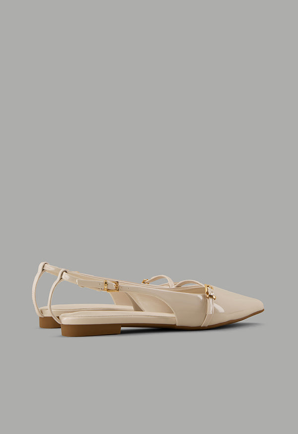 Choice Glossy Strap Sling Back Flats Off White