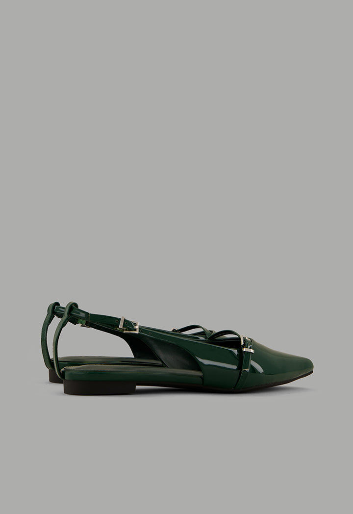 Choice Glossy Strap Sling Back Flats Green
