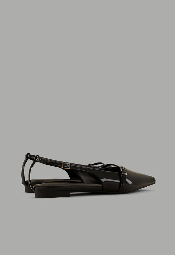 Choice Glossy Strap Sling Back Flats Black