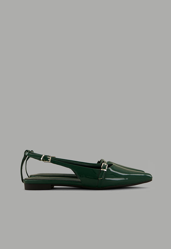 Choice Glossy Strap Sling Back Flats Green