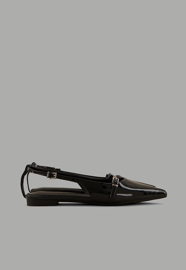 Choice Glossy Strap Sling Back Flats Black