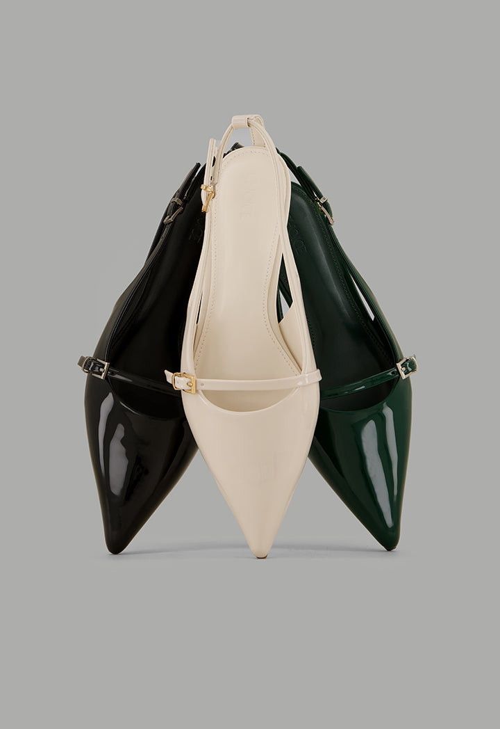 Choice Glossy Strap Sling Back Flats Black