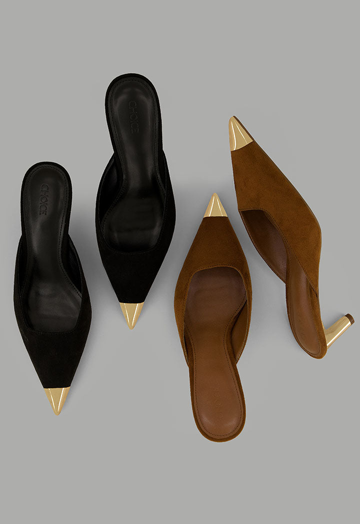 Choice Metallic Suede Heeled Mules Brown