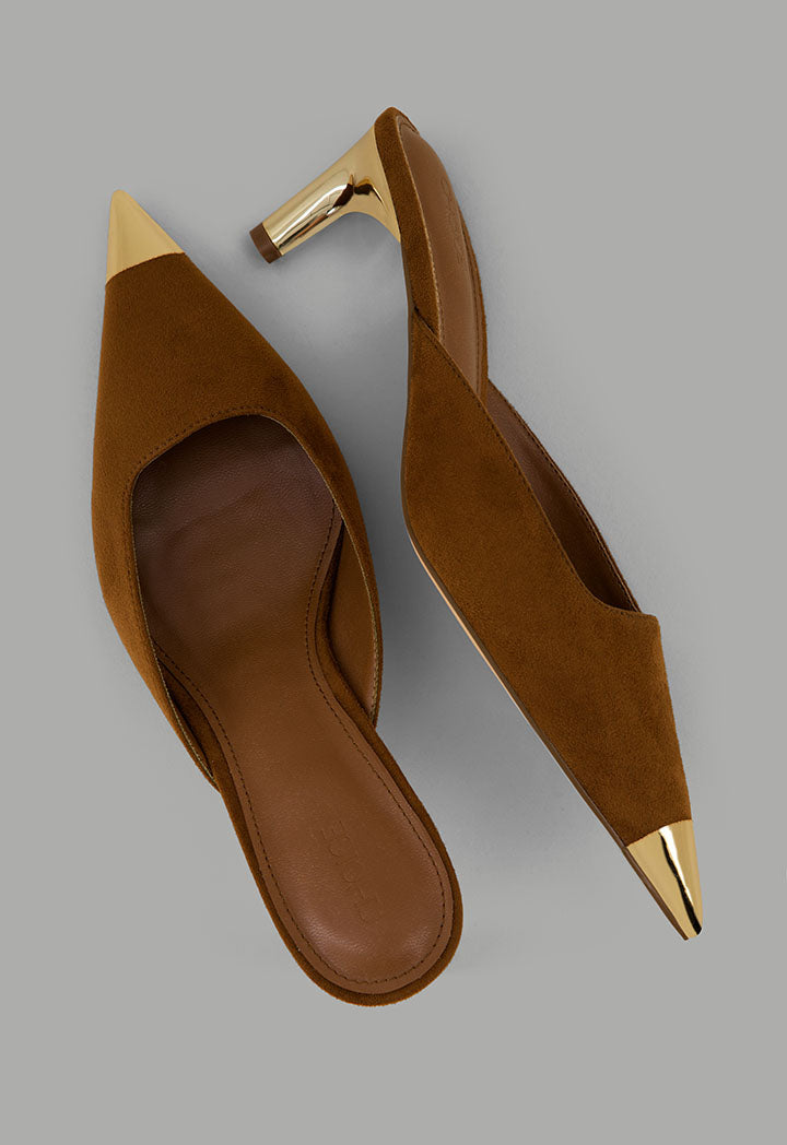 Choice Metallic Suede Heeled Mules Brown
