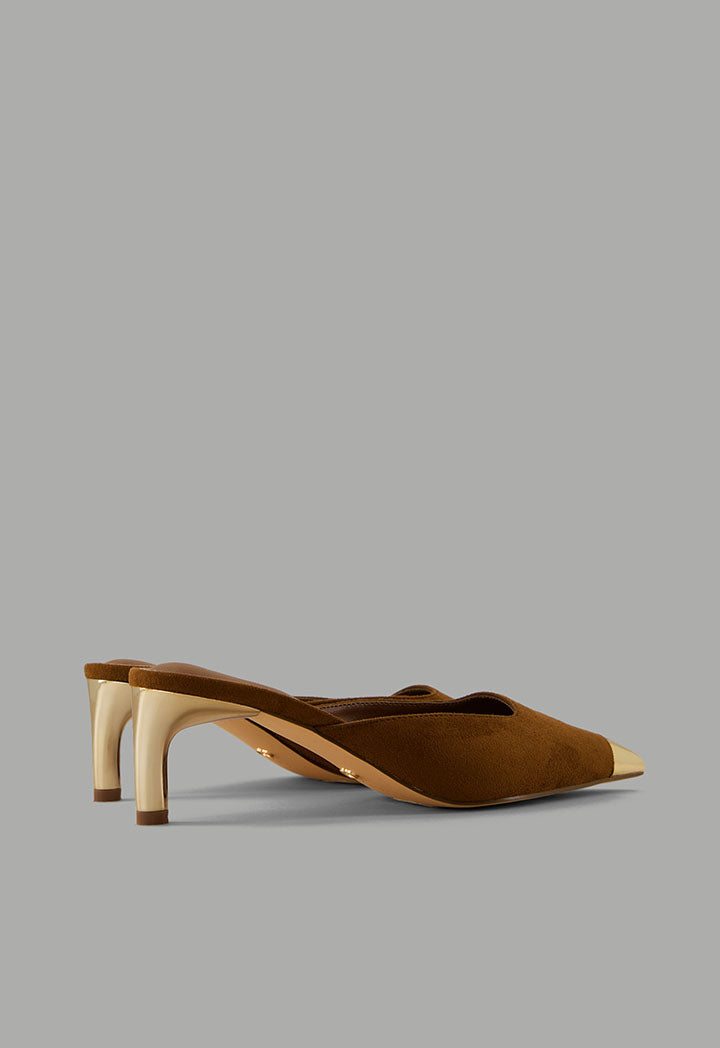 Choice Metallic Suede Heeled Mules Brown