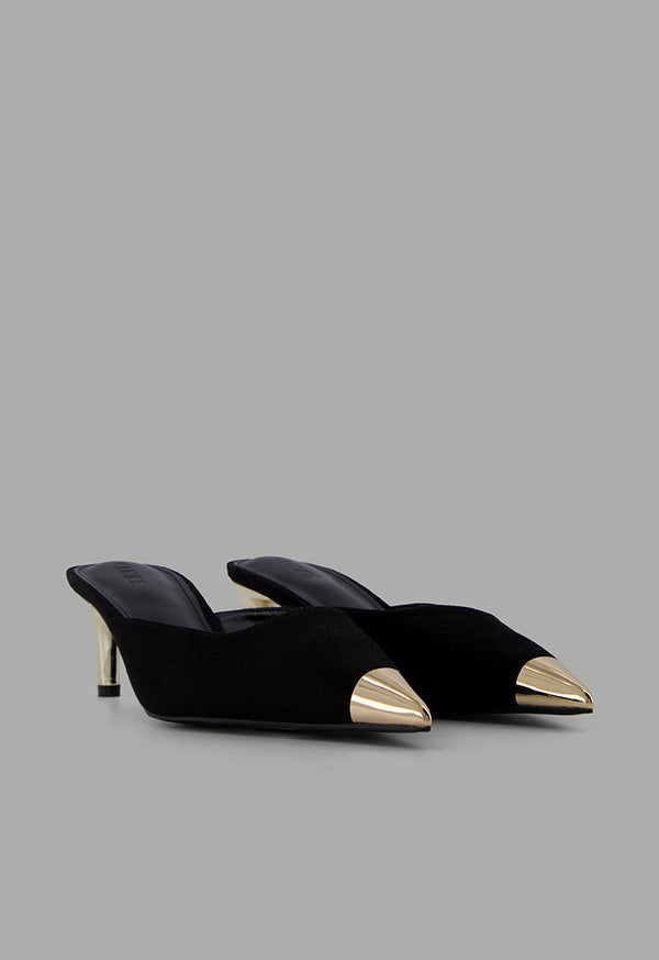 Choice Metallic Suede Heeled Mules Black