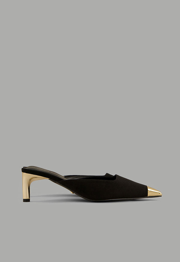 Choice Metallic Suede Heeled Mules Black