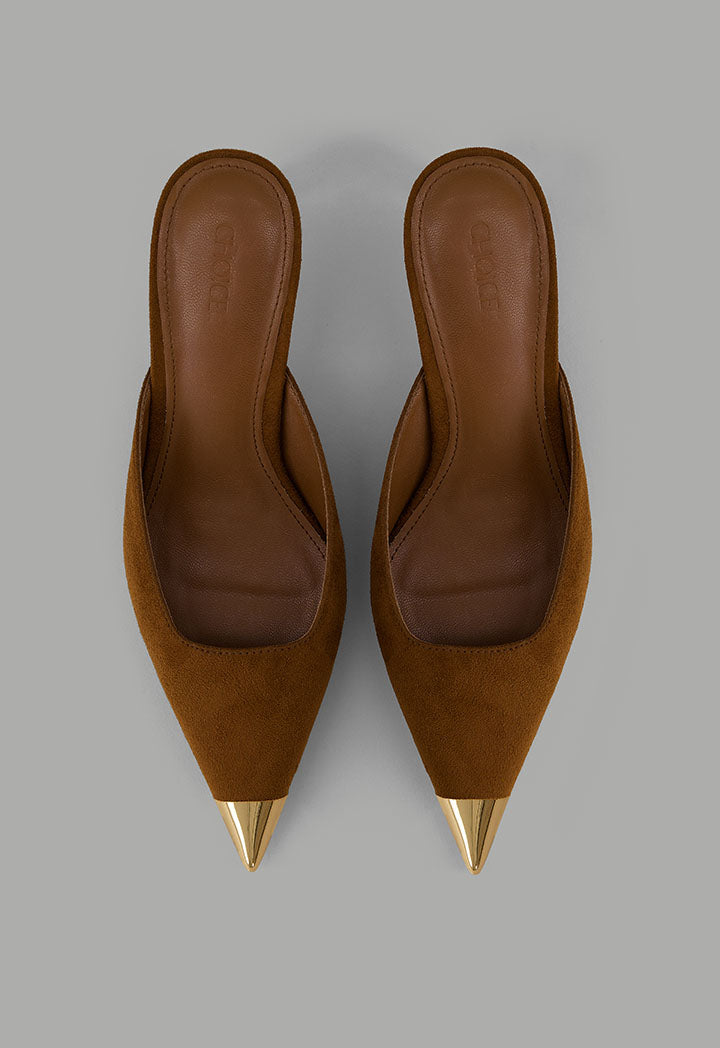 Choice Metallic Suede Heeled Mules Brown